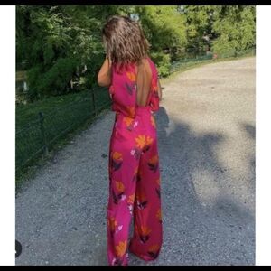 NWT Zara hot pink long print jumpsuit XS